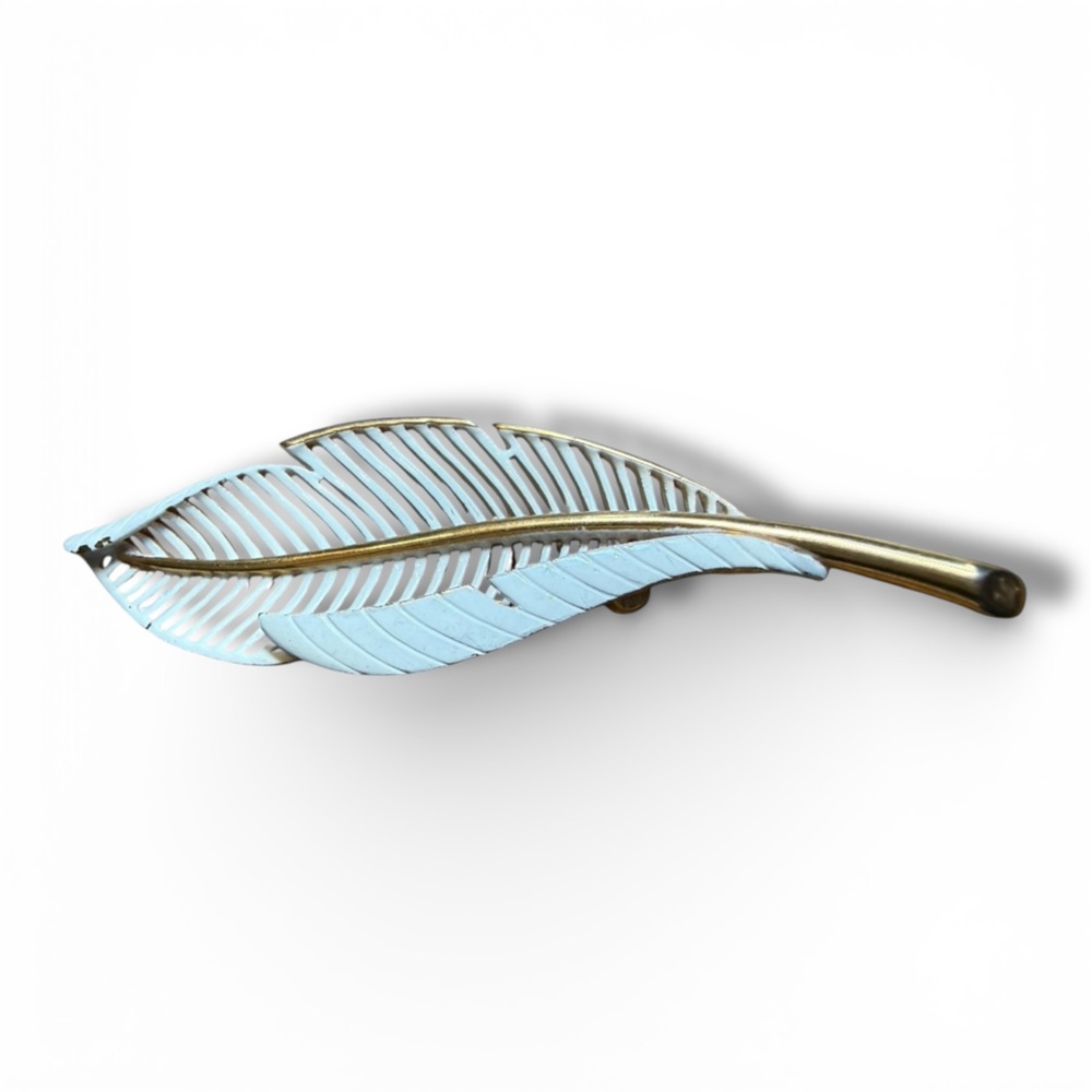 Vintage Monet Gold and White Leaf Brooch